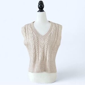 Pink Rose Women’s Cream Cable Knit Preppy Chunky Cottagecore Sweater Vest Medium